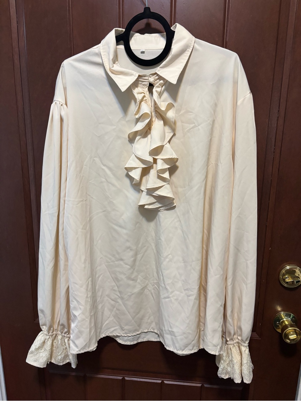 Amazon Cream Ruffle Front Long-Sleeve Blouse
